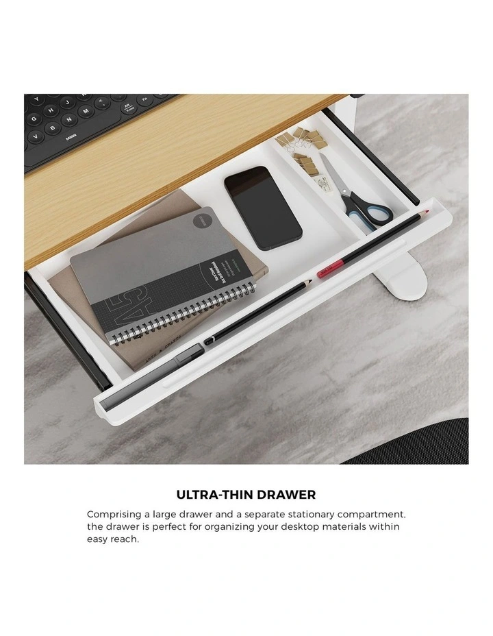 Oikiture 140cm Electric Standing Desk With Drawer Adjustable Office Table White image 5