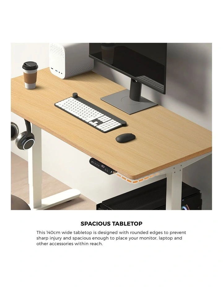Oikiture 140cm Electric Standing Desk With Drawer Adjustable Office Table White image 6
