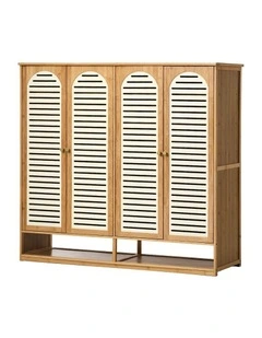 Oikiture Shoe Storage Cabinet 4 Doors Bamboo Shoe Organiser Shelf Beige