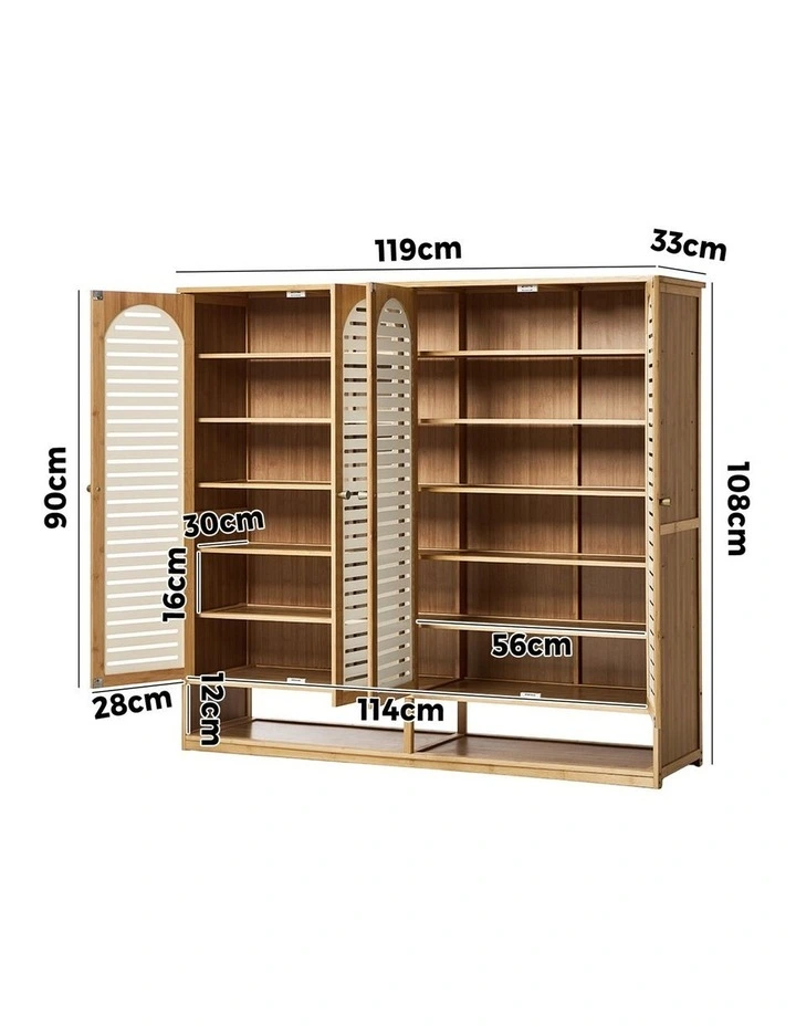 Oikiture Shoe Storage Cabinet 4 Doors Bamboo Shoe Organiser Shelf Beige image 3