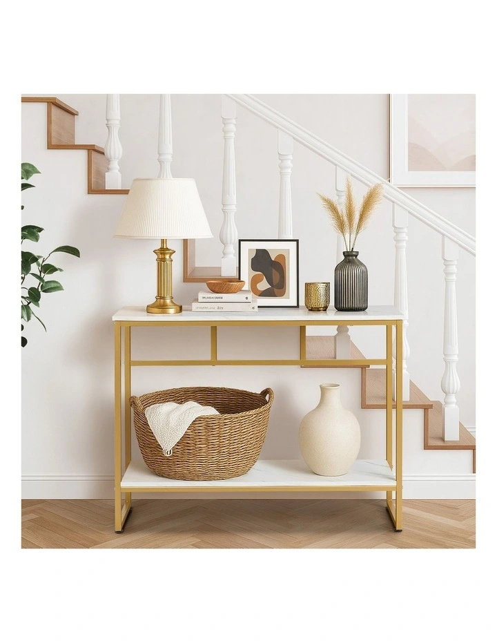 Oikiture Console Table Hallway Marble Effect Metal Entry Table Display WH&GD image 5