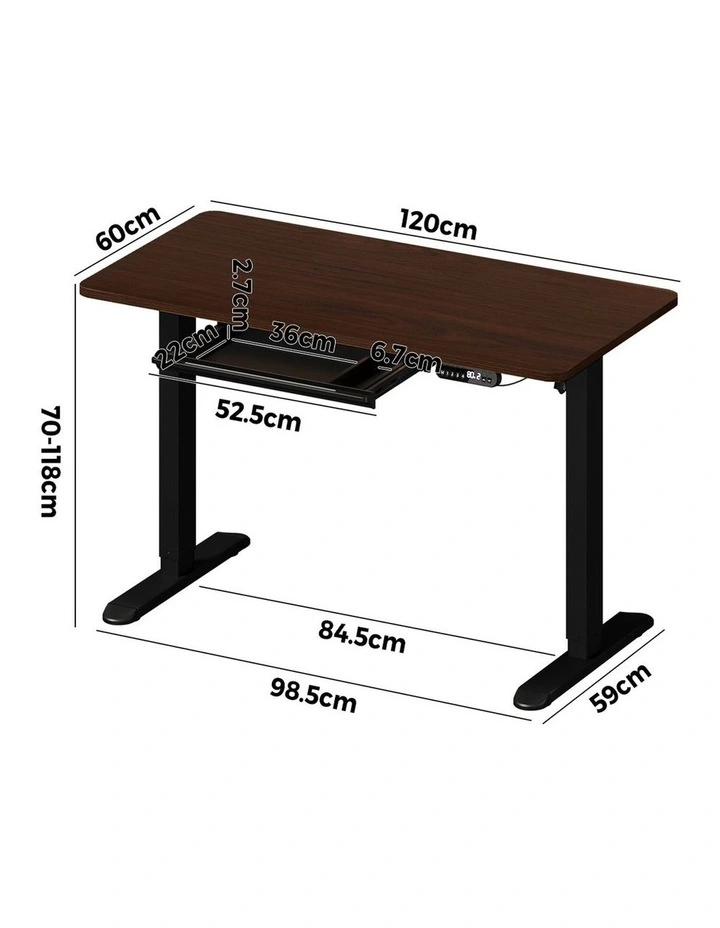 Oikiture 120cm Electric Standing Desk With Drawer Adjustable Height Black image 3