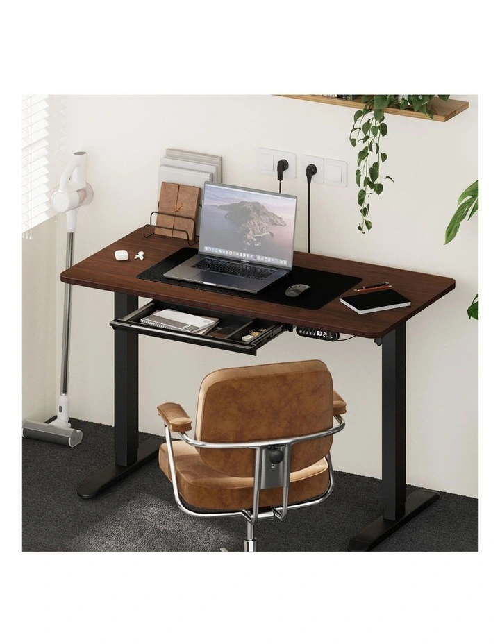 Oikiture 120cm Electric Standing Desk With Drawer Adjustable Height Black image 4