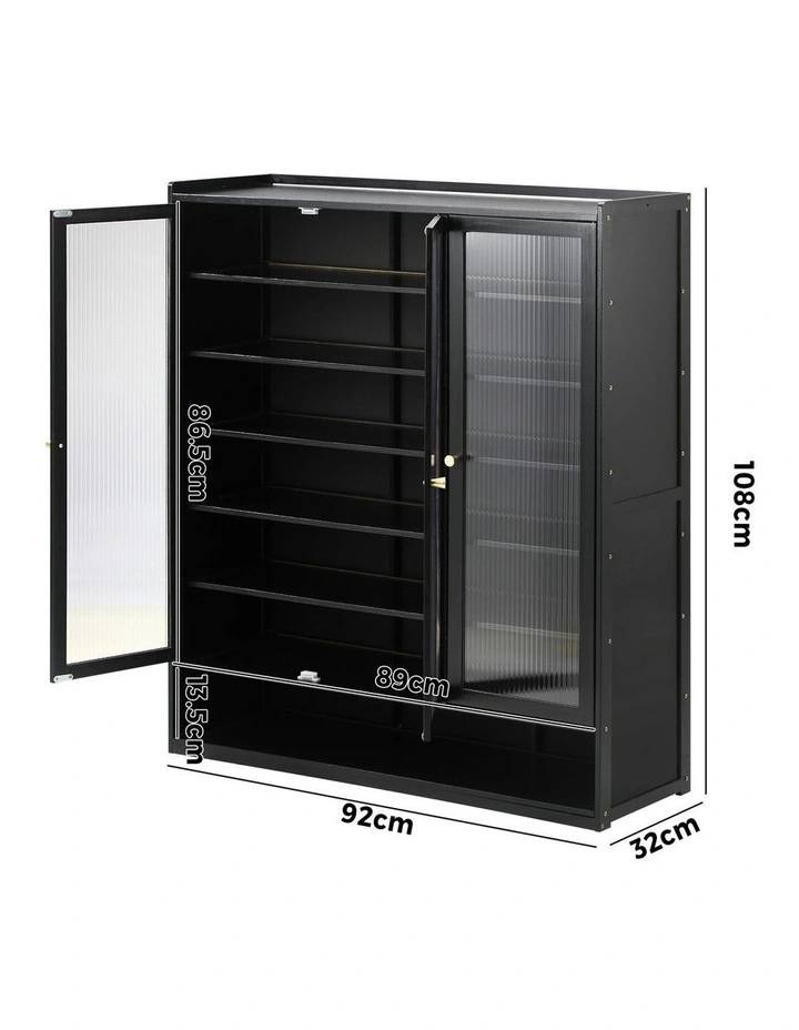 Oikiture Shoe Cabinet Shoes Storage Rack Organiser 3 Doors Shelf Black image 3
