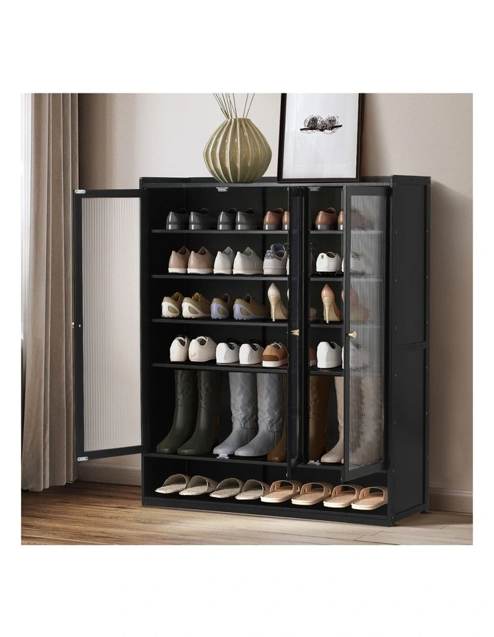 Oikiture Shoe Cabinet Shoes Storage Rack Organiser 3 Doors Shelf Black image 5