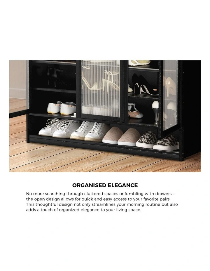 Oikiture Shoe Cabinet Shoes Storage Rack Organiser 3 Doors Shelf Black image 6