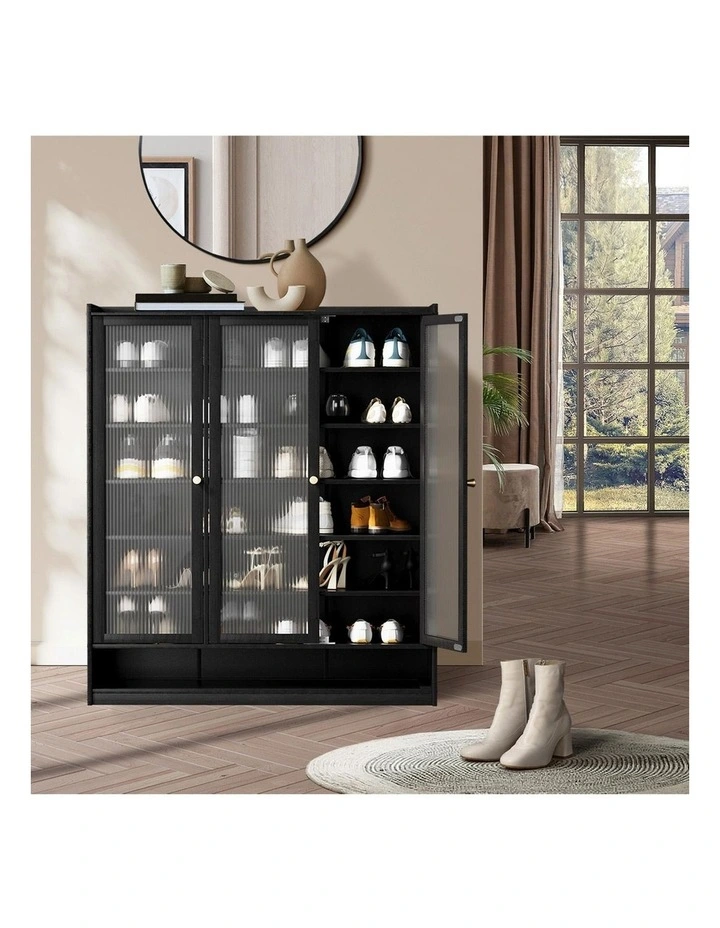 Oikiture Shoe Cabinet Shoes Storage Rack Organiser 3 Doors Shelf Black image 7