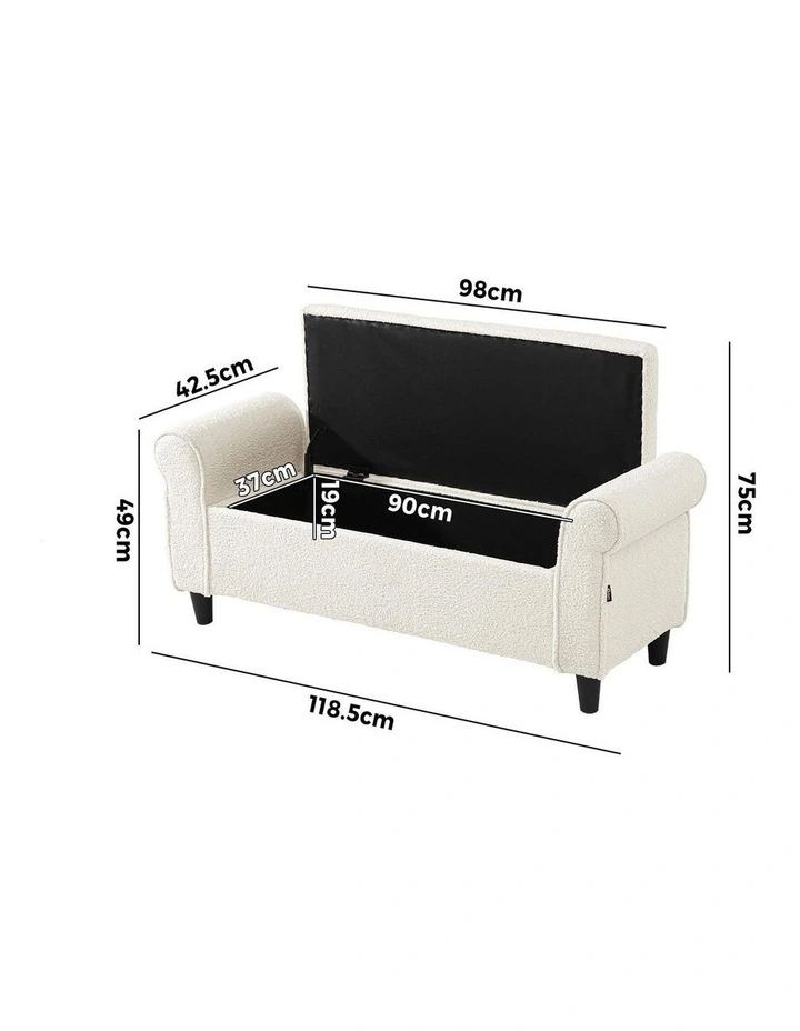 Oikiture Storage Ottoman Blanket Box Sherpa Fabric Arm Foot Stool Couch Large image 3