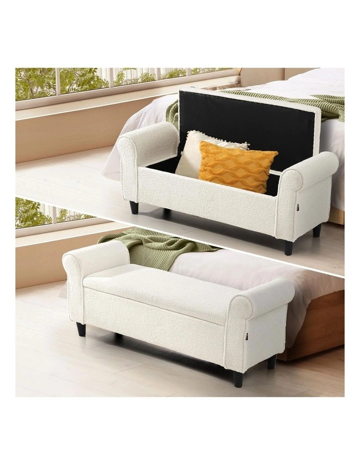 Oikiture Storage Ottoman Blanket Box Sherpa Fabric Arm Foot Stool Couch Large image 4