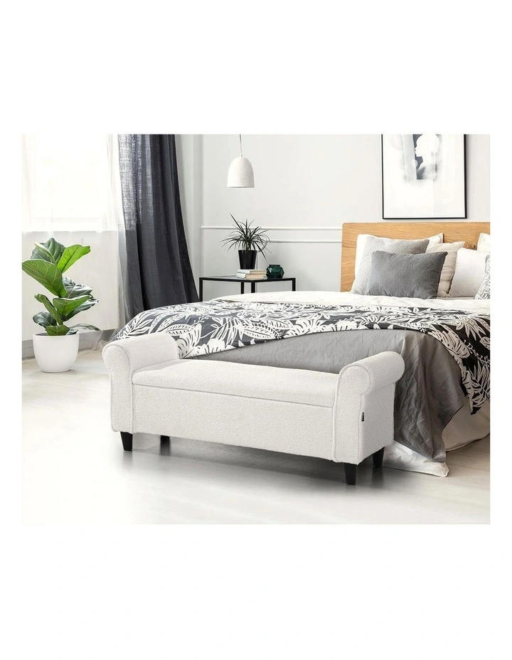 Oikiture Storage Ottoman Blanket Box Sherpa Fabric Arm Foot Stool Couch Large image 5