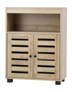 Oikiture Buffet Sideboard Storage Cabinet Slatted Doors Natural