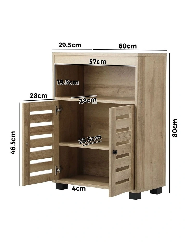 Oikiture Buffet Sideboard Storage Cabinet Slatted Doors Natural image 3