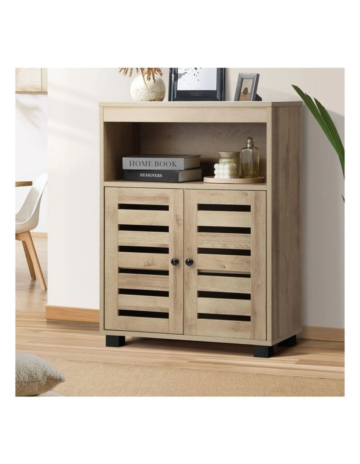 Oikiture Buffet Sideboard Storage Cabinet Slatted Doors Natural image 4