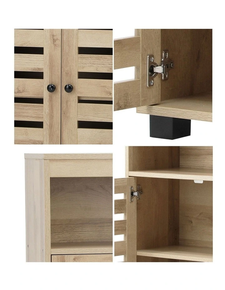 Oikiture Buffet Sideboard Storage Cabinet Slatted Doors Natural image 6