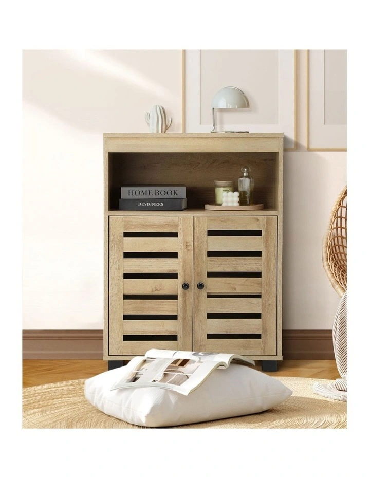 Oikiture Buffet Sideboard Storage Cabinet Slatted Doors Natural image 7