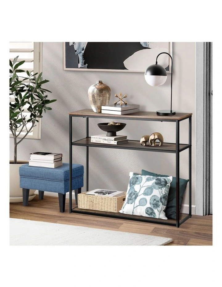 Oikiture Hall Console Table Metal Hallway Desk Entry Display Wooden Furniture image 4