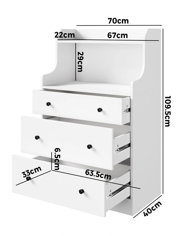 Oikiture Sideboard Buffet 3 Chest of Drawers White image 3