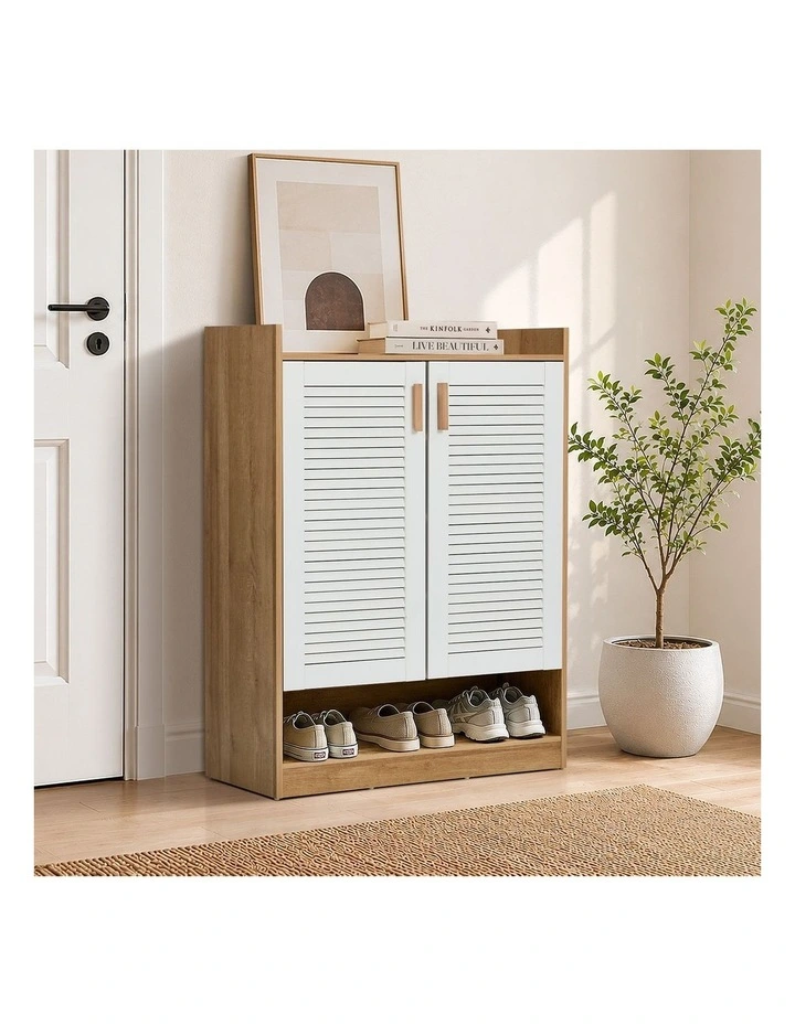 Oikiture Shoe Storage Cabinet 5-Tier Rack 2 Doors Organiser Shelf Enterway image 4