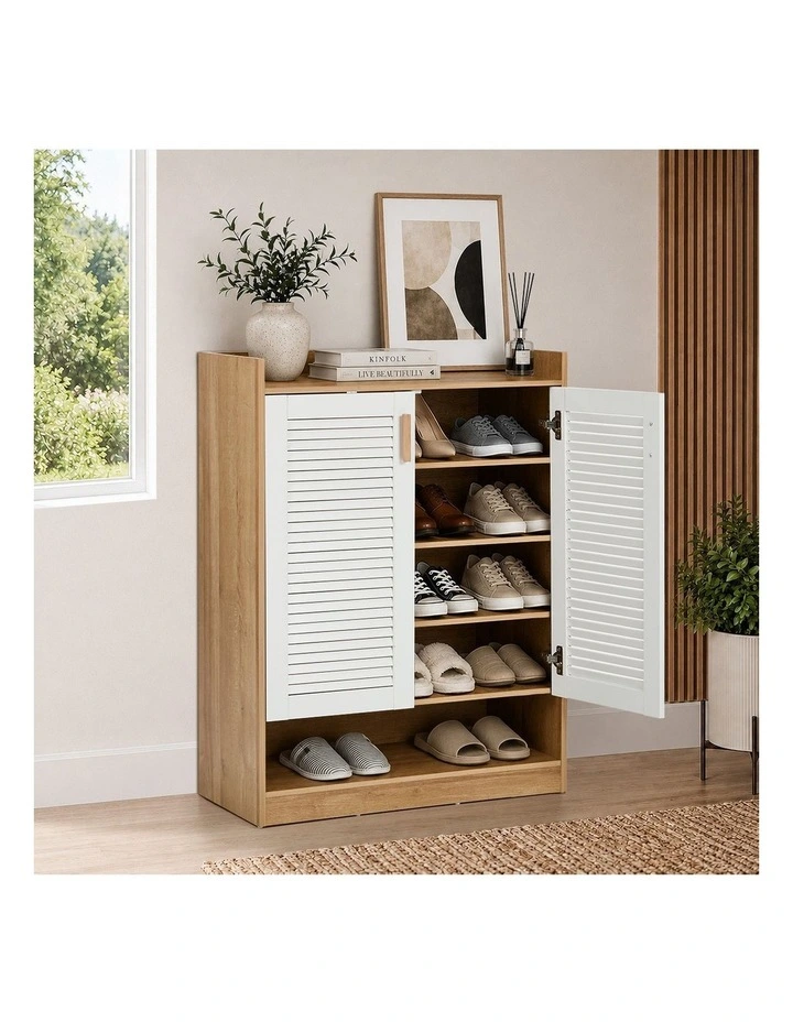 Oikiture Shoe Storage Cabinet 5-Tier Rack 2 Doors Organiser Shelf Enterway image 5
