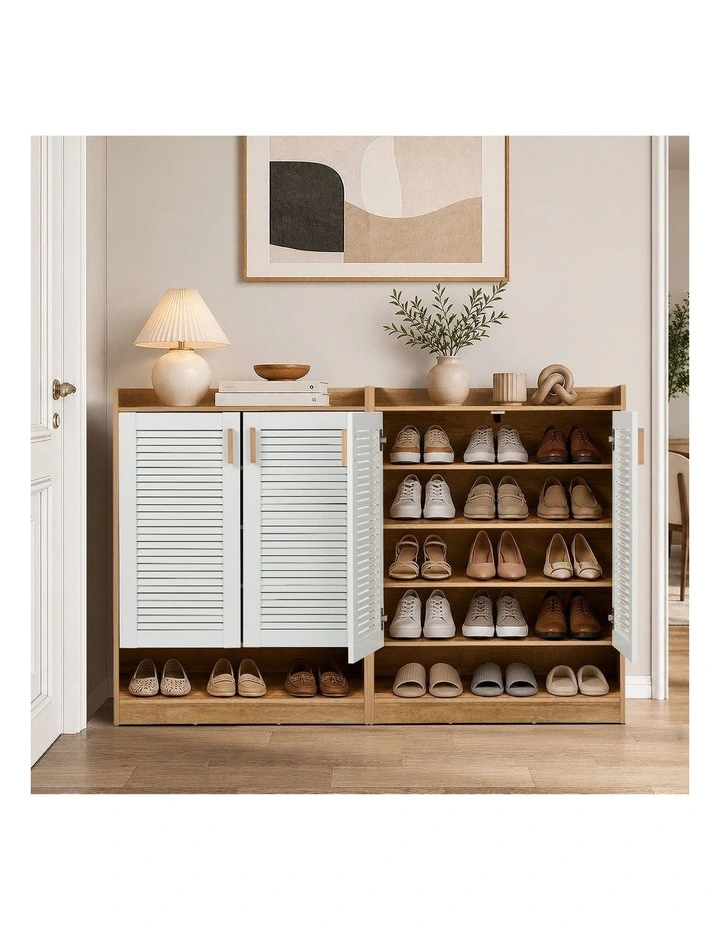 Oikiture Shoe Storage Cabinet 5-Tier Rack 2 Doors Organiser Shelf Enterway image 7