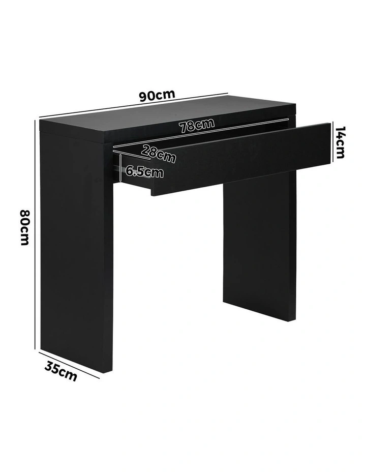 Oikiture Console Table Wood Sofa Table Hall Side Entry with Drawer Black image 3