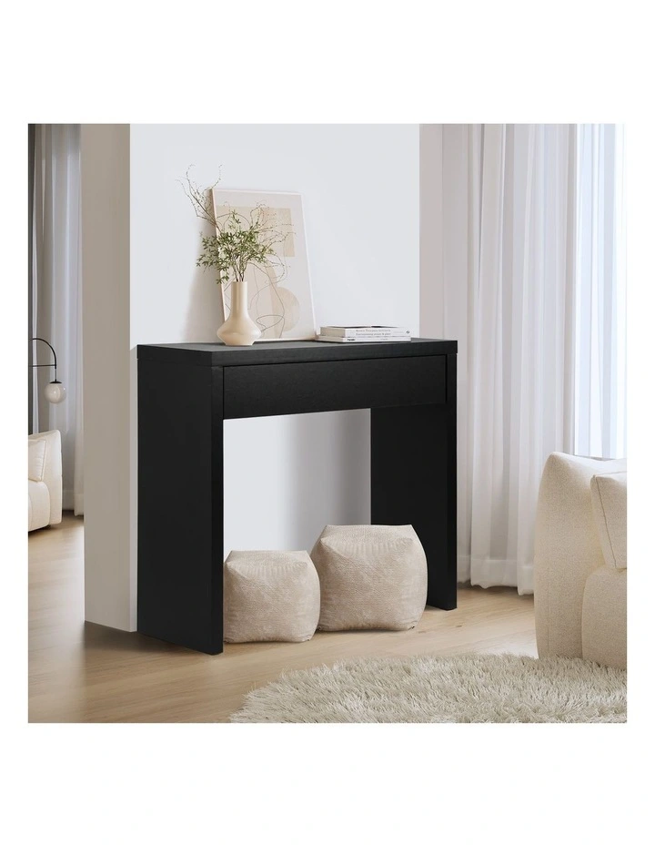 Oikiture Console Table Wood Sofa Table Hall Side Entry with Drawer Black image 4