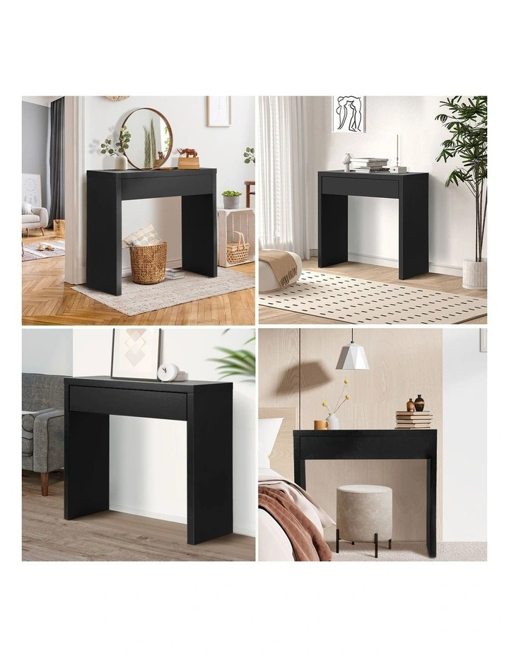 Oikiture Console Table Wood Sofa Table Hall Side Entry with Drawer Black image 6