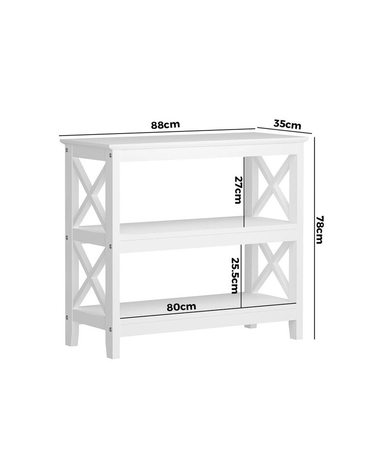Oikiture 3-Tier Console Table X-Design Wood Sofa Table Hall Side Entry White image 3