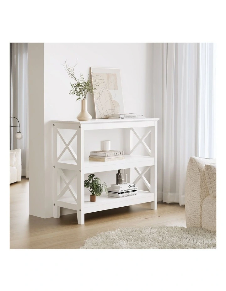 Oikiture 3-Tier Console Table X-Design Wood Sofa Table Hall Side Entry White image 4