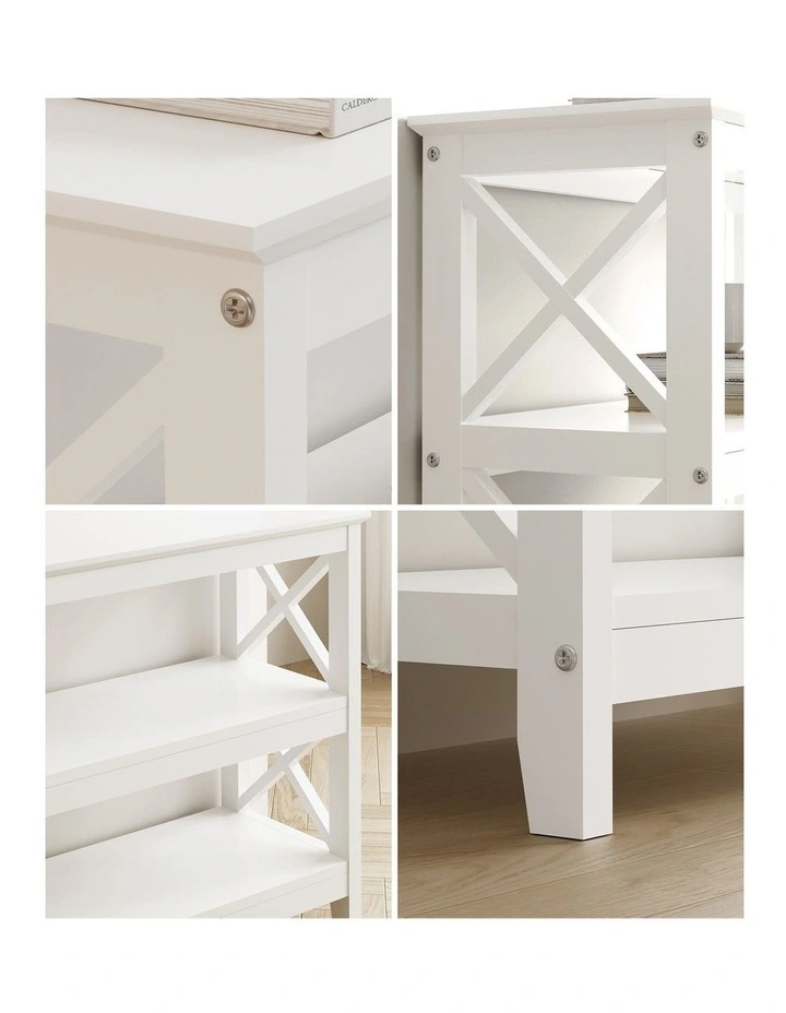Oikiture 3-Tier Console Table X-Design Wood Sofa Table Hall Side Entry White image 6