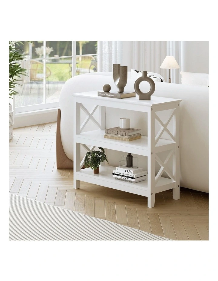 Oikiture 3-Tier Console Table X-Design Wood Sofa Table Hall Side Entry White image 7