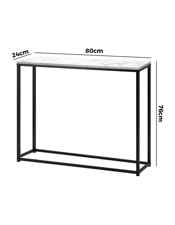 Oikiture Console Table Marble-look Iron Hallway Desk Entry Display Black&White image 3