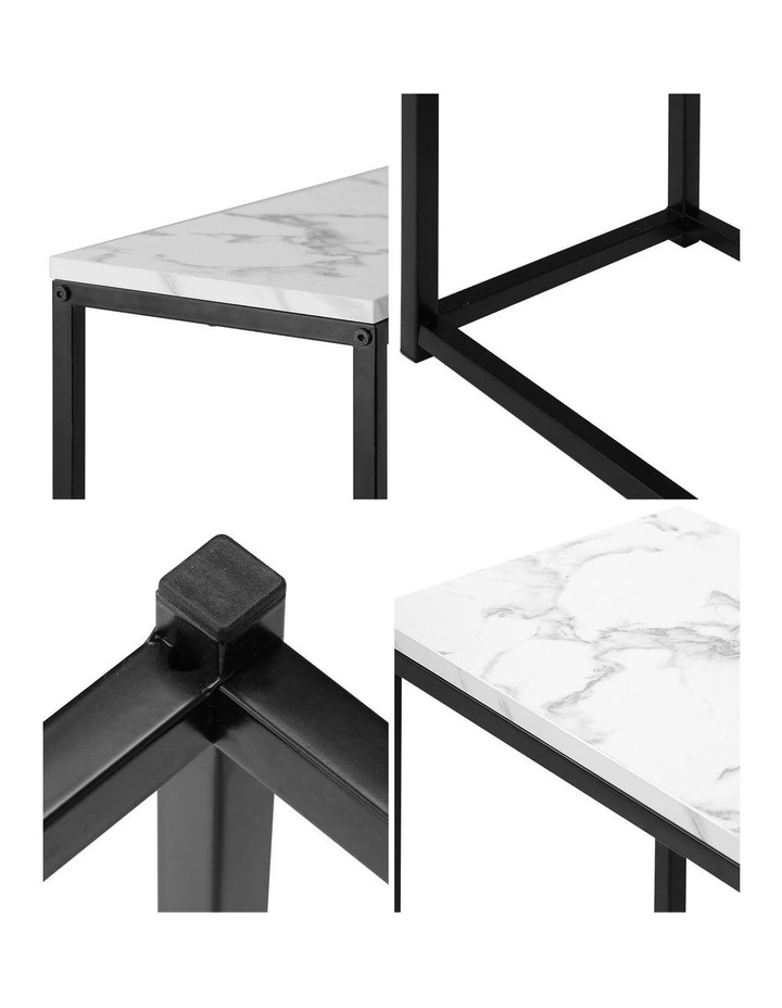 Oikiture Console Table Marble-look Iron Hallway Desk Entry Display Black&White image 6