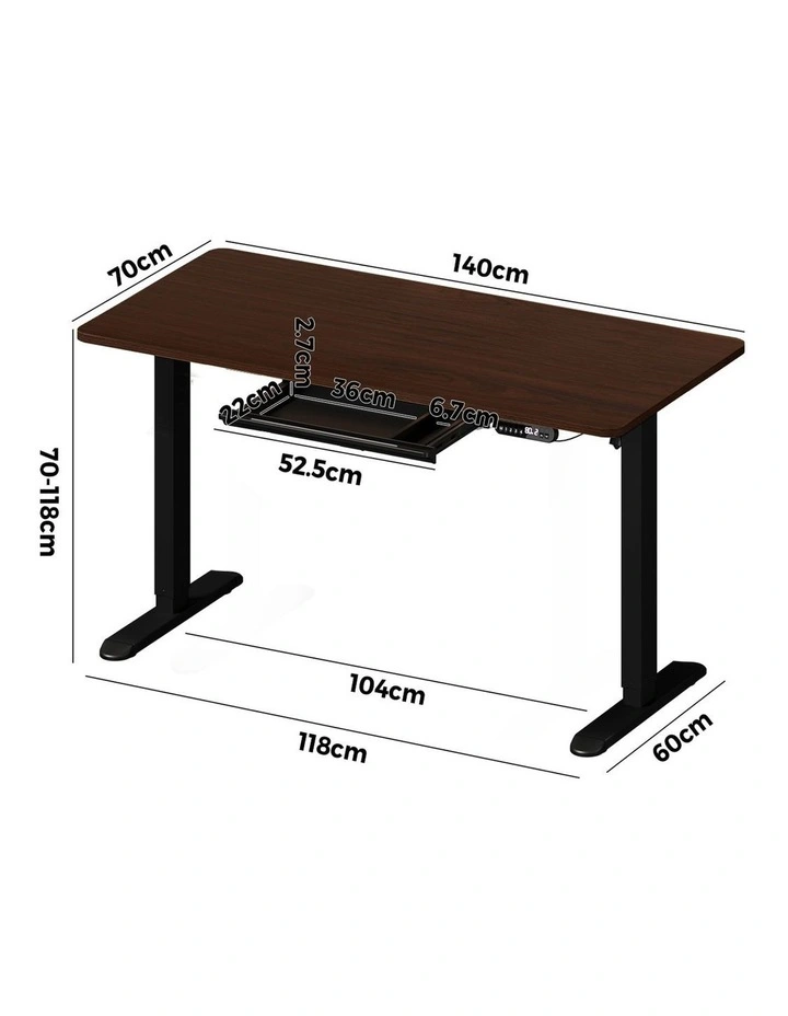 Oikiture 140cm Electric Standing Desk With Drawer Adjustable Office Table Black image 3