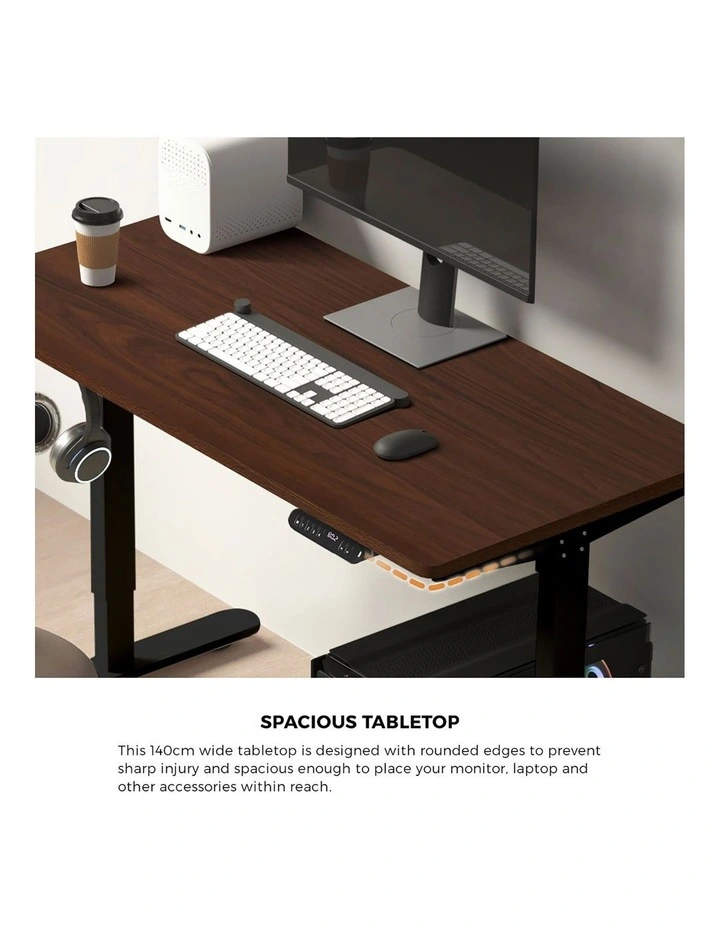 Oikiture 140cm Electric Standing Desk With Drawer Adjustable Office Table Black image 6