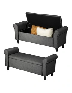 Oikiture Storage Ottoman Blanket Box Linen Fabric Arm Foot Stool Couch Large