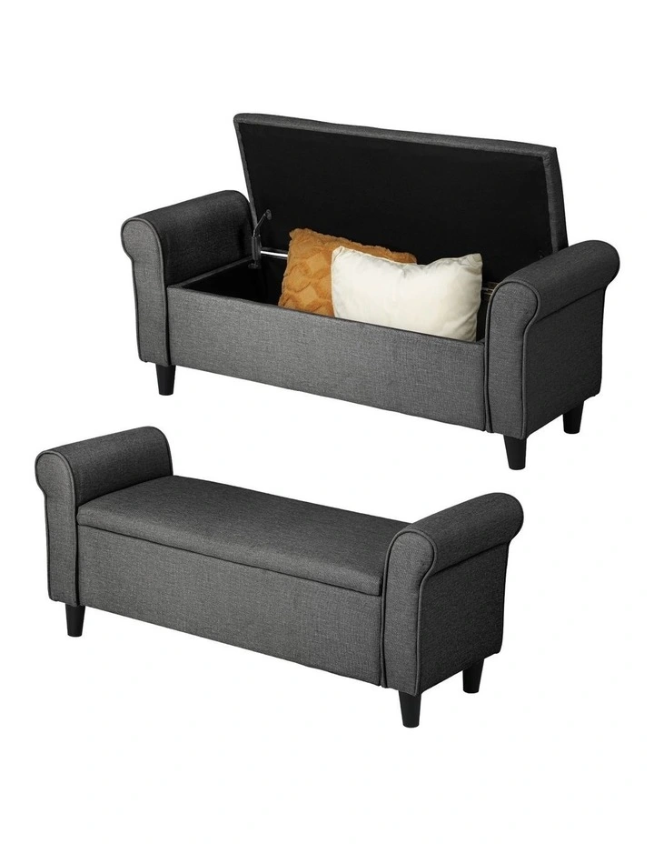 Oikiture Storage Ottoman Blanket Box Linen Fabric Arm Foot Stool Couch Large image 1