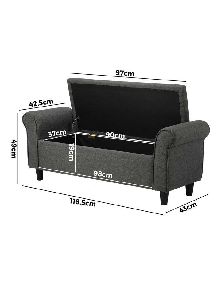 Oikiture Storage Ottoman Blanket Box Linen Fabric Arm Foot Stool Couch Large image 3