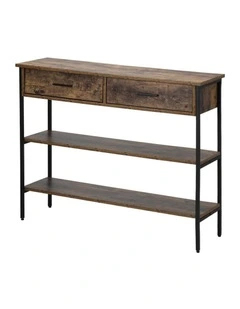 Oikiture 3-Tier Console Table Wood Sofa Table with 2 Drawers Hall Side Entry