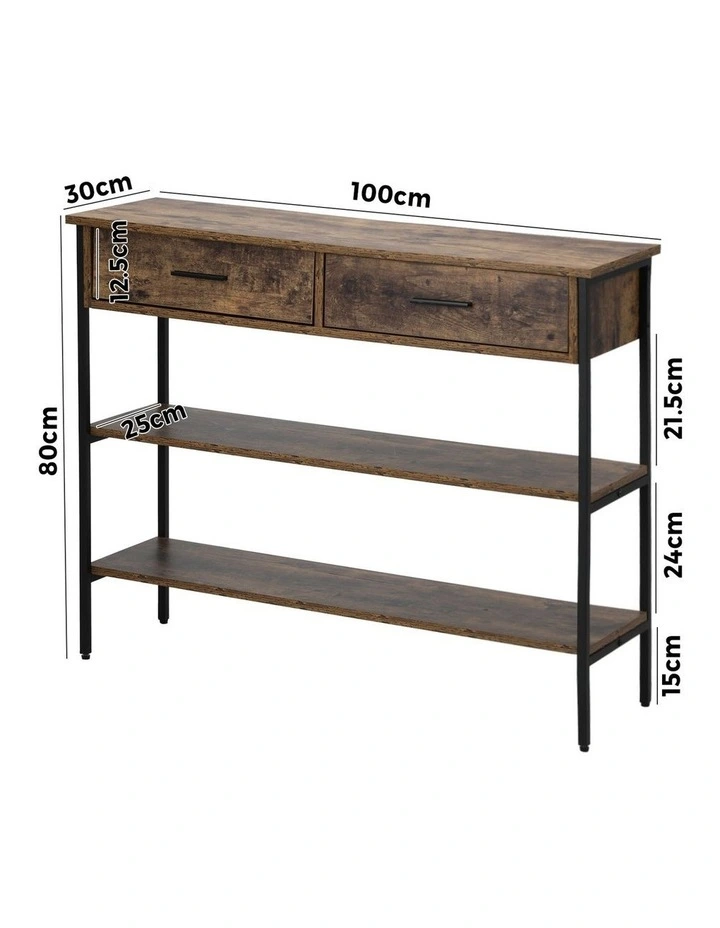 Oikiture 3-Tier Console Table Wood Sofa Table with 2 Drawers Hall Side Entry image 3