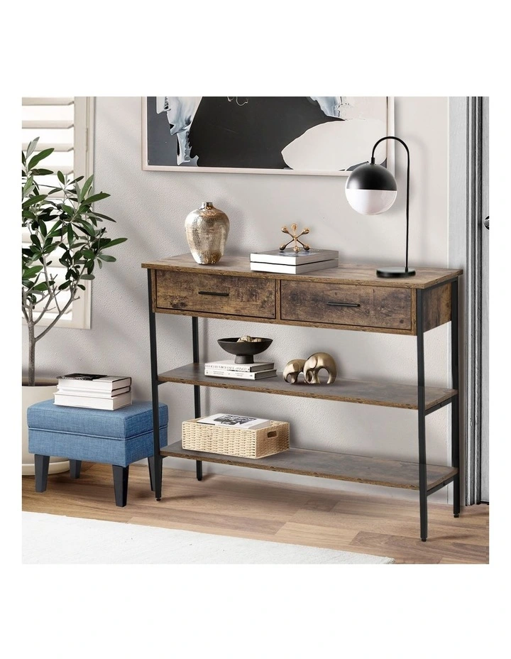Oikiture 3-Tier Console Table Wood Sofa Table with 2 Drawers Hall Side Entry image 4