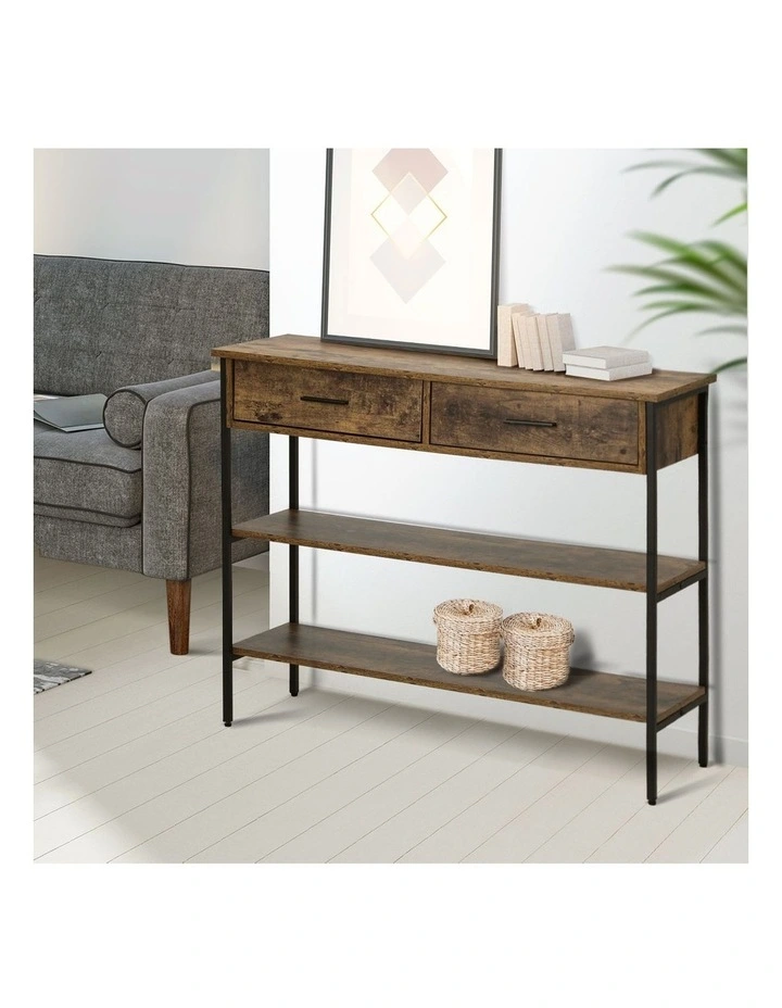 Oikiture 3-Tier Console Table Wood Sofa Table with 2 Drawers Hall Side Entry image 5