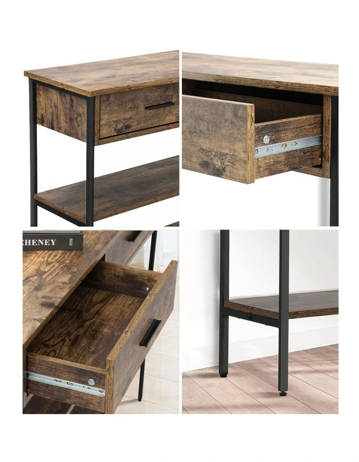 Oikiture 3-Tier Console Table Wood Sofa Table with 2 Drawers Hall Side Entry image 6