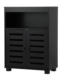 Oikiture Buffet Sideboard Storage Cabinet Slatted Doors Black