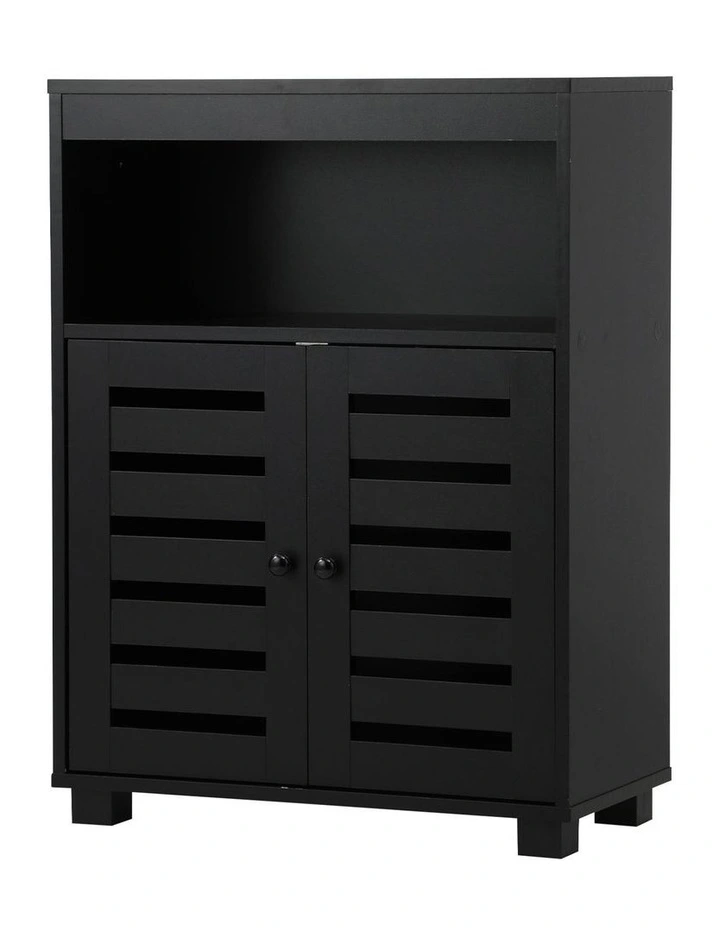 Oikiture Buffet Sideboard Storage Cabinet Slatted Doors Black image 1