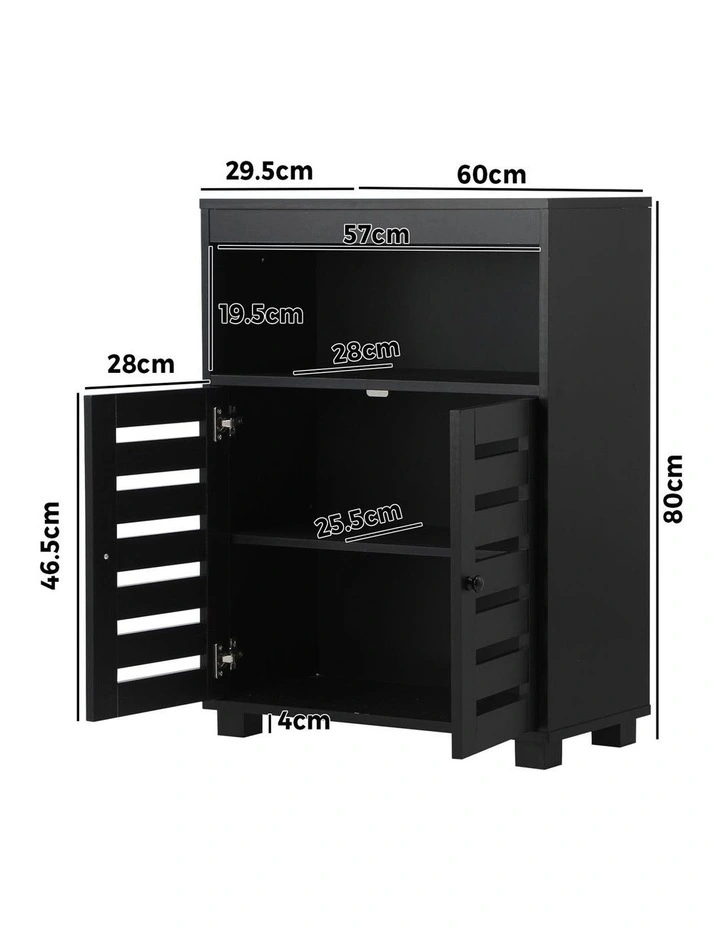 Oikiture Buffet Sideboard Storage Cabinet Slatted Doors Black image 3
