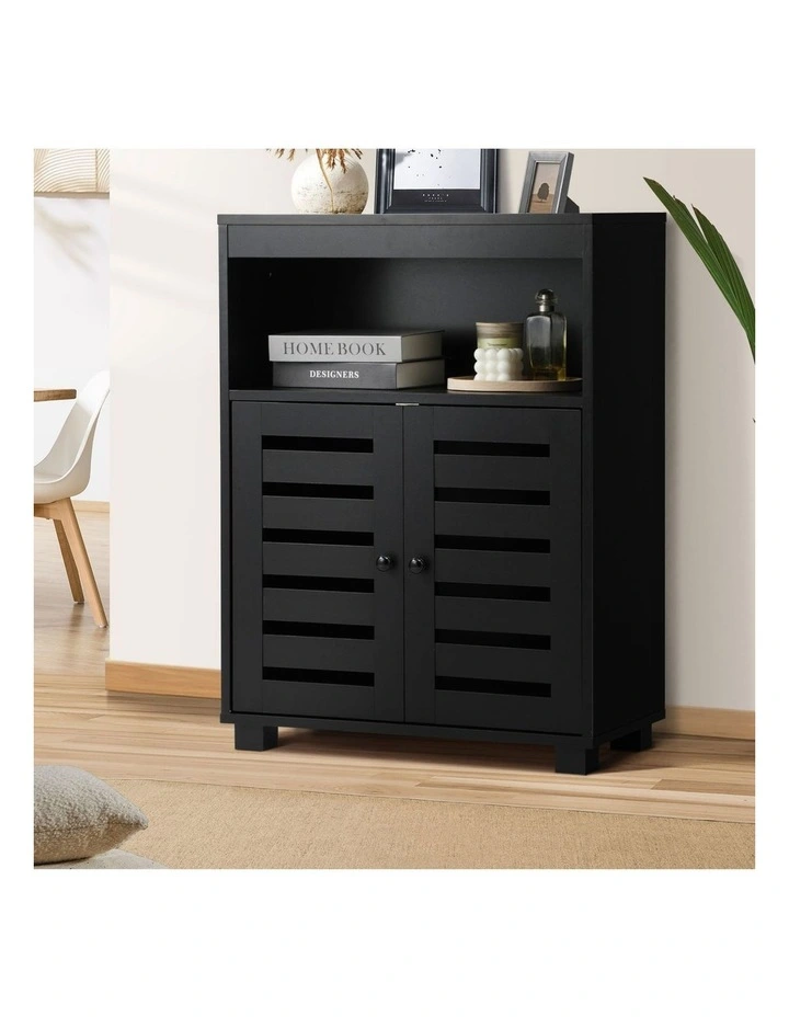 Oikiture Buffet Sideboard Storage Cabinet Slatted Doors Black image 4