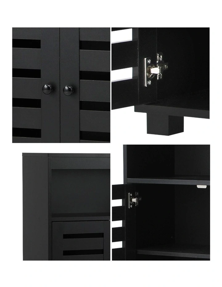 Oikiture Buffet Sideboard Storage Cabinet Slatted Doors Black image 6