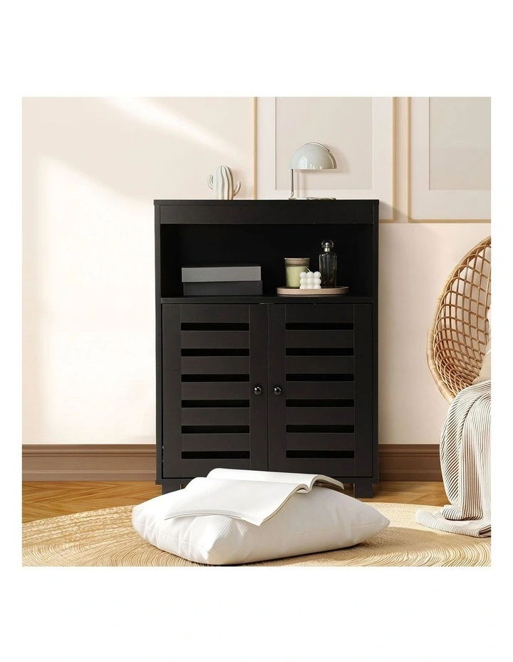 Oikiture Buffet Sideboard Storage Cabinet Slatted Doors Black image 7