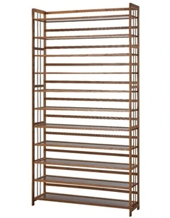 Oikiture Shoe Rack Storage Organizer Bamboo Stand 11 Shelves Brown